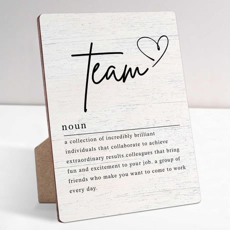 Team Definition Farmhouse Wood Sign with Stand for Women's and Men's Desk - Inspirational and Positive Office Decor with Rustic Charm and Encouragement for Home or Office Shelf NODROY