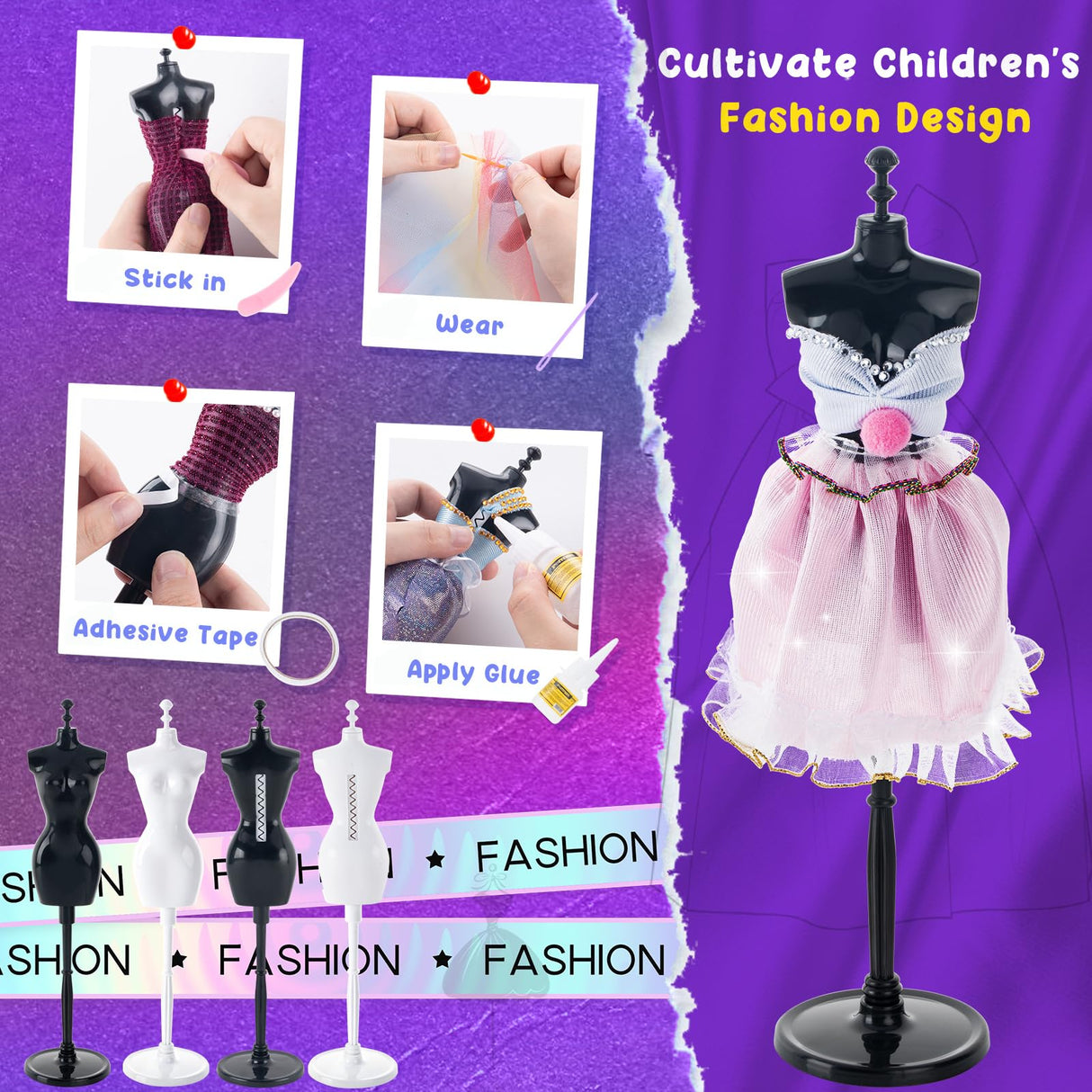 1000+ PCS Fashion Designer Kits for Girls - Sewing Kit with 4 Mannequins - DIY Arts and Crafts Kit Doll Clothes Making Set - Designer Dress Girls Toys for Age 6 7 8 9 10 11 12+ Year Old Gifts Aowjoy