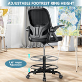 Kensaker Tall Drafting Chair with Footrest Ring for Home and Work, Ergonomic Home Desk Office Chair with Flip up Arms and Lumbar Support, Tall Extended Height Executive Home Desk Office Chair(Black) Kensaker