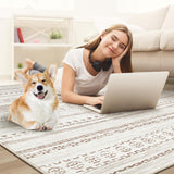 Area Rug Living Room Rugs - 5x7 Washable Boho Farmhouse Bohemian Neutral Large Moroccan Geometric Soft No Slip Indoor Rug Thin Floor Carpet for Bedroom Under Dining Table Home Office - Brown kakania