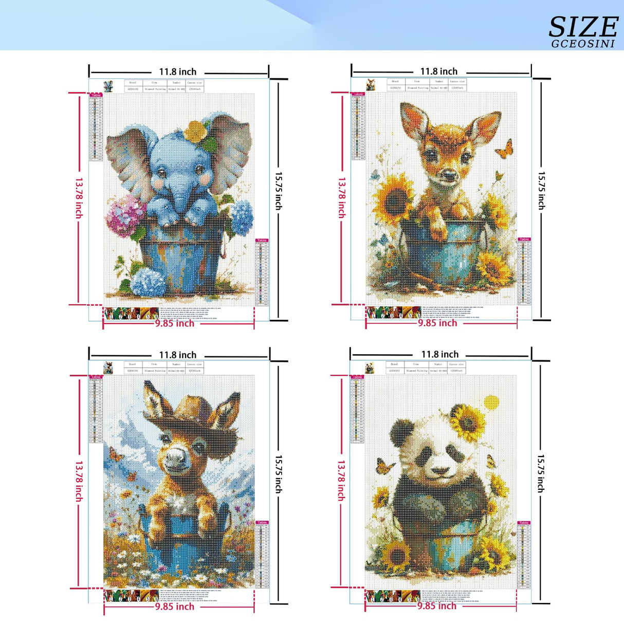 GCEOSINI 4 Pack Diamond Painting Kits for Adults, 12x16 Inch 5D Diamond Art Kits for Beginners, Full Drill Paint with Diamonds Dots Diamond Painting Kits Gem Art for Home Decor (Animal 01) GCEOSINI