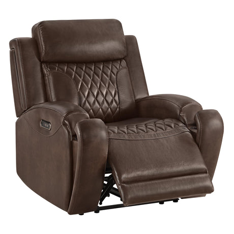 CHITA Genuine Leather Recliner Chair for Adults with Adjustable Power Headrest, Lay Flat Power Recliner with Slide-Out Cupholders & USB/Type-C Ports, Living Room Chair, Brown CHITA