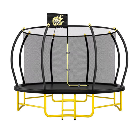 14FT Pumpkin Trampoline with Basketball Hoop, Balance Bar and Enclosure Net, Outdoor Trampoline for Kids and Adults, Capacity 880 lbs JINS&VICO