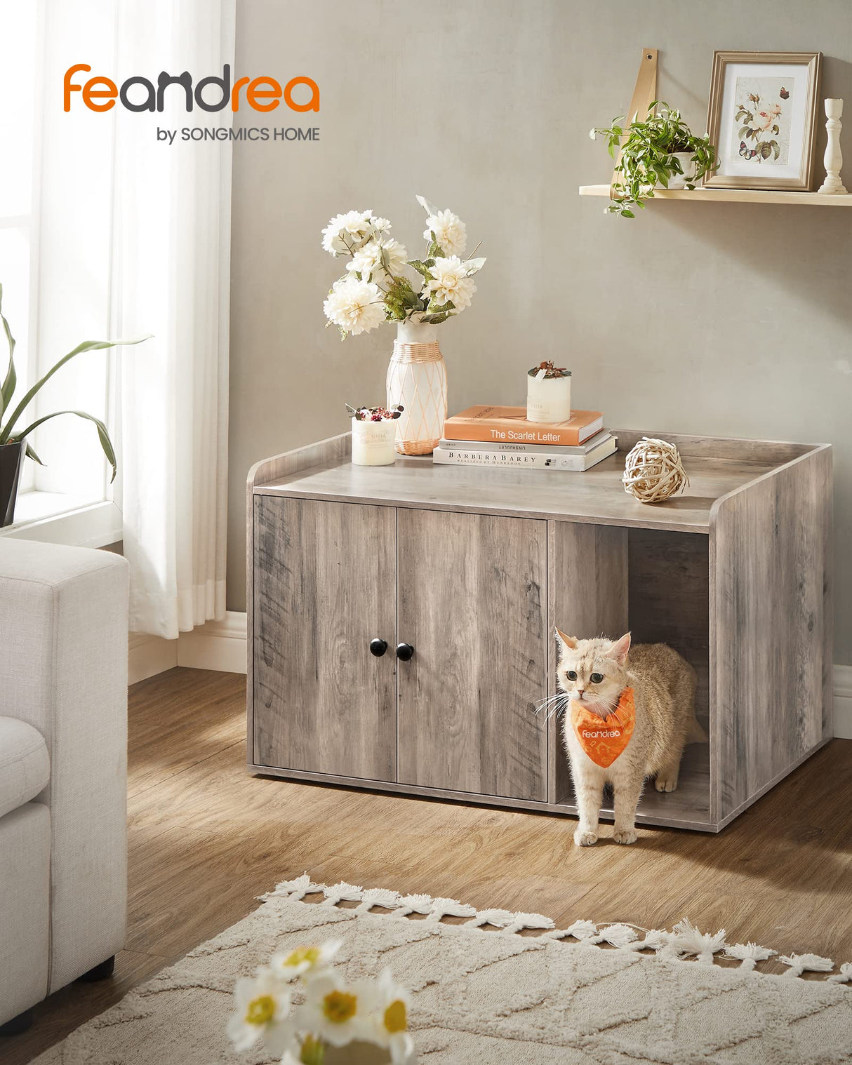 Feandrea Litter Box Enclosure, Cat Litter Box Furniture Hidden, with Front Entry, Modern Cat House for Indoor Cat, Kitty, Side End Table, 32.4 x 20.9 x 19.7 Inches, Greige UPCL001G01 Feandrea