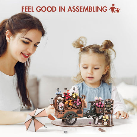 ROBOTIME 3D Puzzles for Adults DIY Model Kit to Build Floral Cart Wooden Puzzle Craft Kit Toy Hobby Gift Home Decor ROBOTIME
