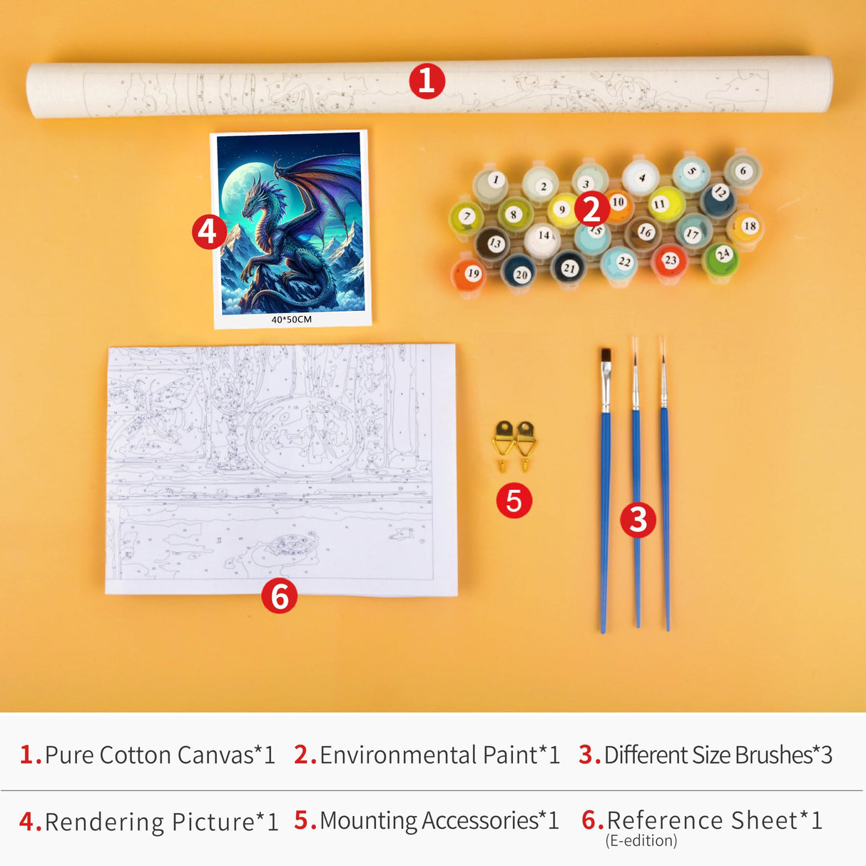 ‌Paint by Numbers for Adults Fantasy Dragon Flying Under Moonlight DIY Art Kit with Pre Printed Canvas Acrylic Paints and Brushes for Stress Relief and Wall Decor 16x20 Inch‌ TUMOVO