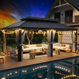 Jolydale Hardtop Gazebo 12 X 20FT, Galvanized Steel Dual-Layer Top, Aluminum Metal Gazebo with Netting and Curtains, Permanent Gazebo Pavilion for Party, Outdoor Dining Jolydale