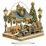 BAYUNOE DIY Diamond Art Painting Desktop Ornament Christmas Special Shaped Crystal Diamond Art Decorated Tabletop Ornaments Handmade Single Sided Diamond Home Decor-Christmas Train Platform BAYUNOE