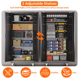 Aobabo 71" H×32" W×16" D Metal Storage Cabinet with Wheels, Garage Steel Storage Cabinet with 5 Adjustable Shelves and 4 Hooks for Home Office, Kitchen, Assembly Required, Black Aobabo