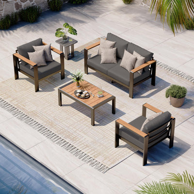 Oasbira Aluminum Outdoor Patio Furniture Set with Coffee Table, 4 Piece Patio Conversation Sets with Washable Thick Cushions, Outdoor Sectional Furniture Set for Porch, Balcony, Deck, Yard, Graphite