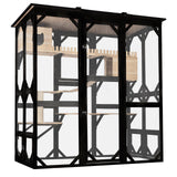 Catio Outdoor Cat Enclosure Wooden Cat House for Mulitiple Cats Walk-in Cage Window Acess with Heavy Duty Weather-Proof Asphalt Roof nicedday