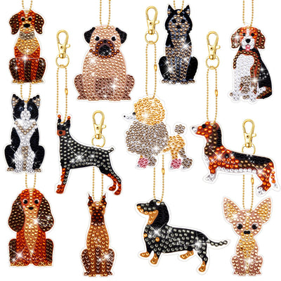 Junkin 12 Pcs Cross Diamond Painting Keychains 5d Double-Sided Painting Keychains Christmas Religious Thanksgiving Diamond Kits DIY Key Ring Pendant for Beginners Adults Crafts Ornament(Puppy)