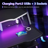 MOTPK Gaming Desk with Power Outlet & LED Lights, Gaming Computer Desk 47inch with PC Storage Shelf, Gaming Table with Carbon Fiber Texture, Gamer Desk, Gift for Boys Men, Black MOTPK