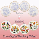 VIVIDOX 4 Sets Embroidery Kit for Beginners with Stitch Video, Flower Cross Stitch Kits for Adults, Starter, Hand Craft Lover Practice with Floral Stamped Pattern, 2 Hoops, 16 Needles, Scissors, Tools VIVIDOX