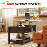 WLIVE Modern Rustic Coffee Table with Storage Shelf and Hidden Compartment,Wood Lift Tabletop for Home Living Room,Black,Greige. WLIVE