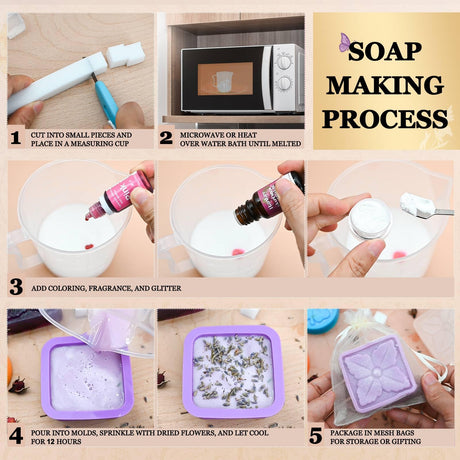 Soap Making Kit, JCOOS Soap Making Kit for Adults and Kids, Soap Making Supplies - Melt and Pour Soap Base, Soap Mold, Soap Colorant, Fragrances, Dried Flowers, Glitter, Kids Craft Diy Kits for Adults Jcoos