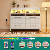 YITAHOME Dressers with LED Lights, 6 Drawer Dressers & Chests of Drawers, Modern Wood Dresser with Open Shelf Storage for Room, Entryway, Hallway, White YITAHOME