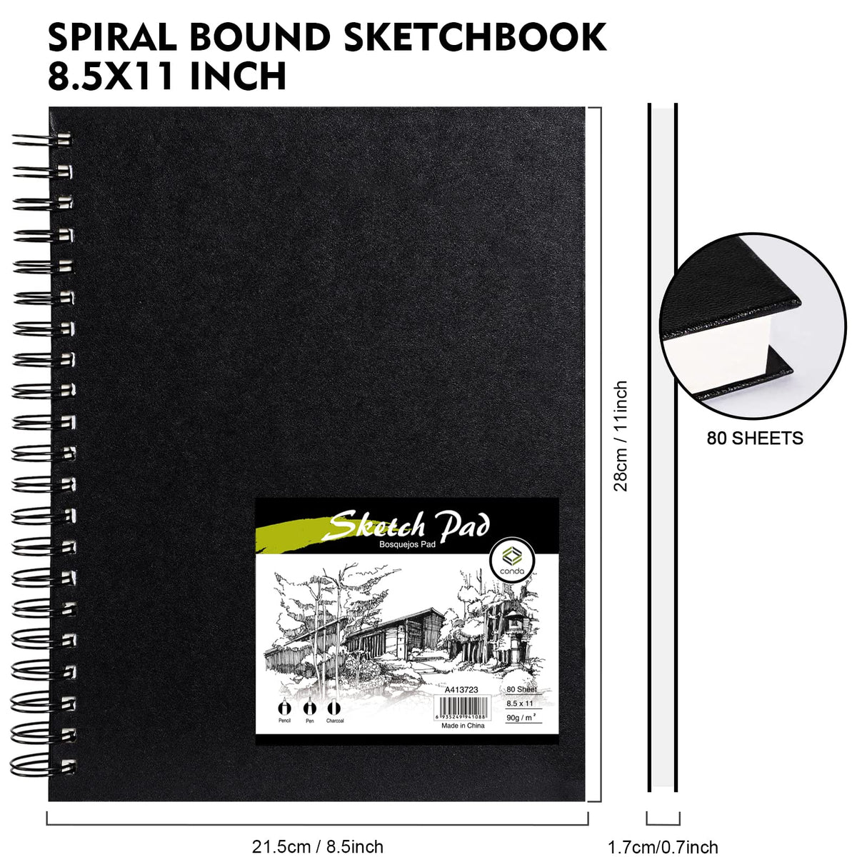 Conda 8.5"x11" Hardbound Sketch Book, Double-Sided Hardcover Sketchbook, Spiral Sketch Pad, Durable Acid Free Drawing Art Paper for Adults conda