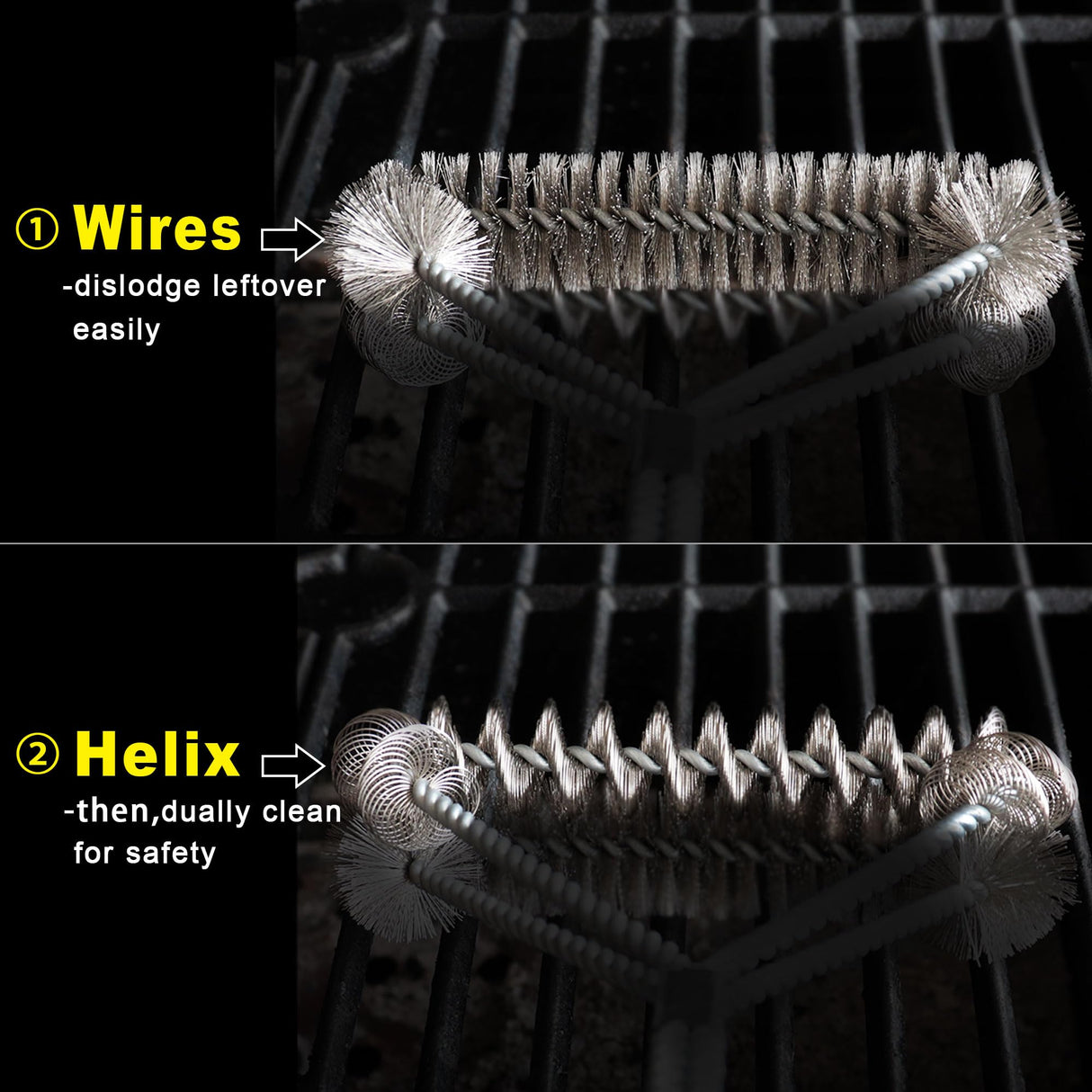 GRILLART Grill Brush [Helix + Wire] Combined BBQ Brush - Safe & Efficient Grill Cleaning Brush - 18" Grill Cleaner Brush Scrubber for Gas/Porcelain/Charbroil Grates – BBQ Accessories Gifts for Men/Dad GRILLART