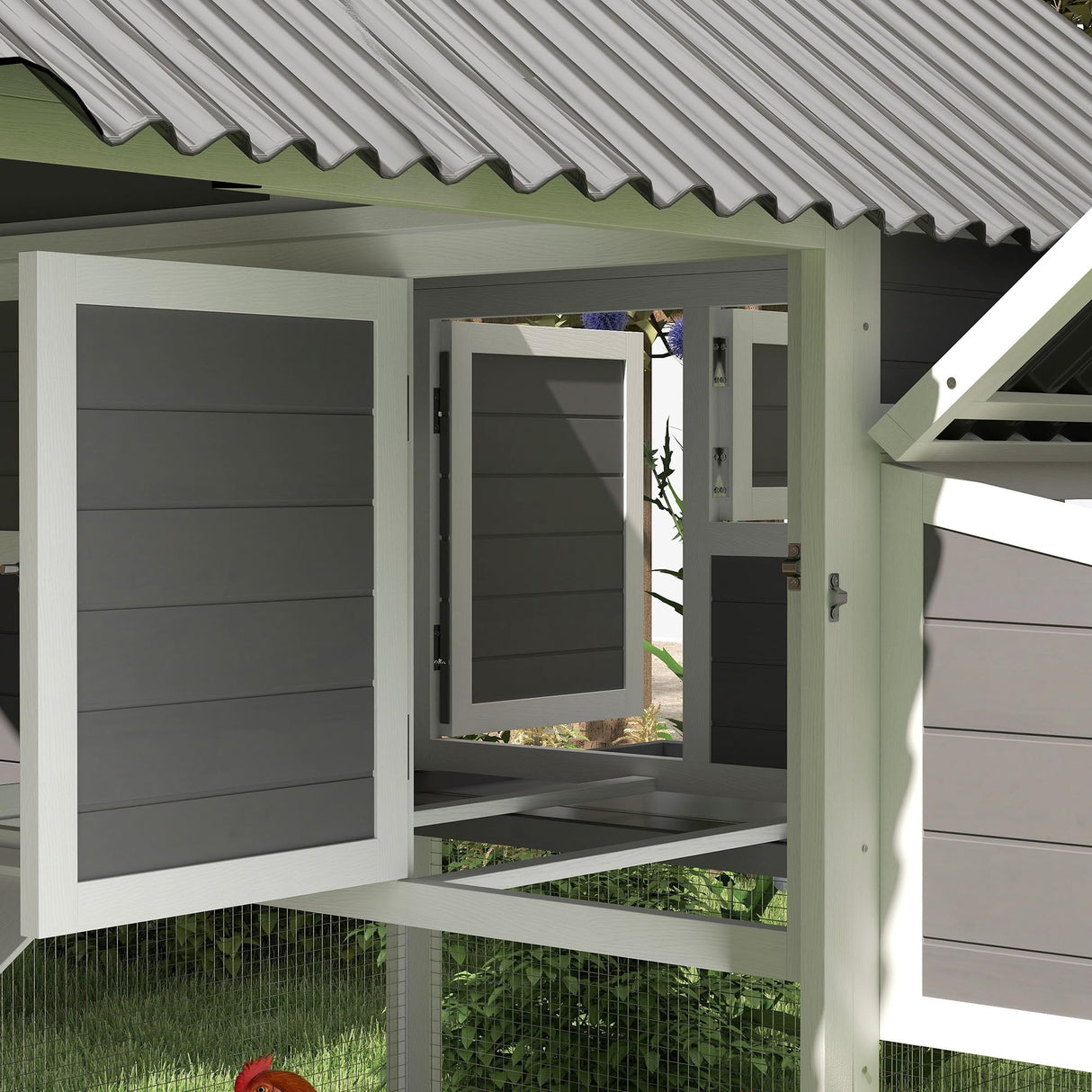 PawHut Chicken Coop with Run, Large Wooden Chicken House with 2 Nesting Boxes, 2 Roosting Bars, Ramp & Tray, Hen House Poultry Cage for 6-8 Chickens, 69" W x 84" x 59" PawHut
