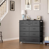 Lulive Dresser for Bedroom with 10 Drawers, Chest of Drawers with Side Pockets and Hooks, PU Storage Dresser, Organizer Unit for Living Room, Hallway, Closet (Black) Lulive