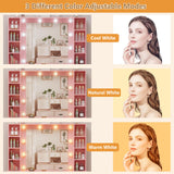 HUANLEGO Pink Vanity Desk with Mirror and Lights, Glass Top Vanity with Lighted Mirror & RGB Glass Cabinet and 3 Drawers, Makeup Vanity Desk with Lights Dressing Table for Bedroom, 3 Color Modes HUANLEGO