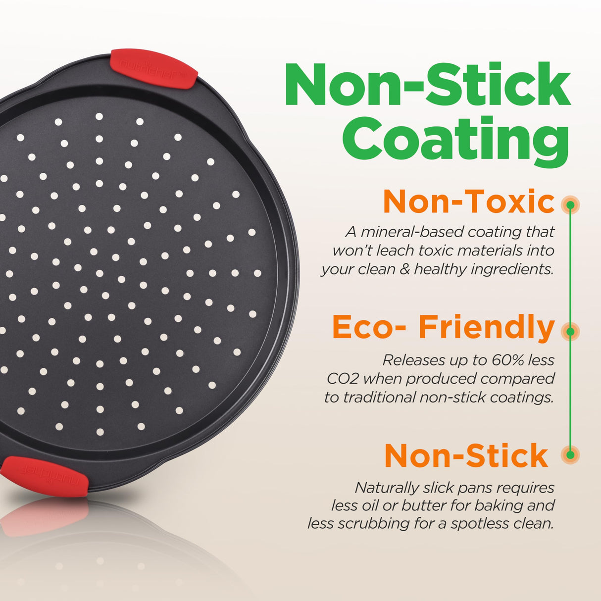 NutriChef 2-Piece 13-Inch Nonstick Pizza Tray, Round Carbon Steel Non-Stick Pizza Baking Pan with Perforated Holes, Premium Bakeware Pizza Screen with Silicone Grip Handles, Dishwasher Safe, NCBPIZX2 NutriChef