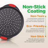 NutriChef 2-Piece 13-Inch Nonstick Pizza Tray, Round Carbon Steel Non-Stick Pizza Baking Pan with Perforated Holes, Premium Bakeware Pizza Screen with Silicone Grip Handles, Dishwasher Safe, NCBPIZX2 NutriChef