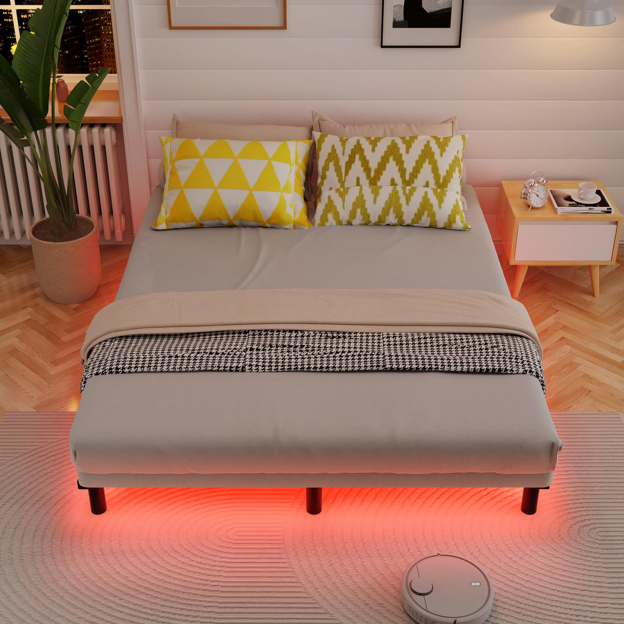 Awesofurni Queen Bed Frame with Smart LED Lights, 7 Inch Basics Metal Bed Frame, Heavy Duty 9-Leg Base for Box Spring and Mattress, Noise-Free, Easy Assembly, Black Awesofurni