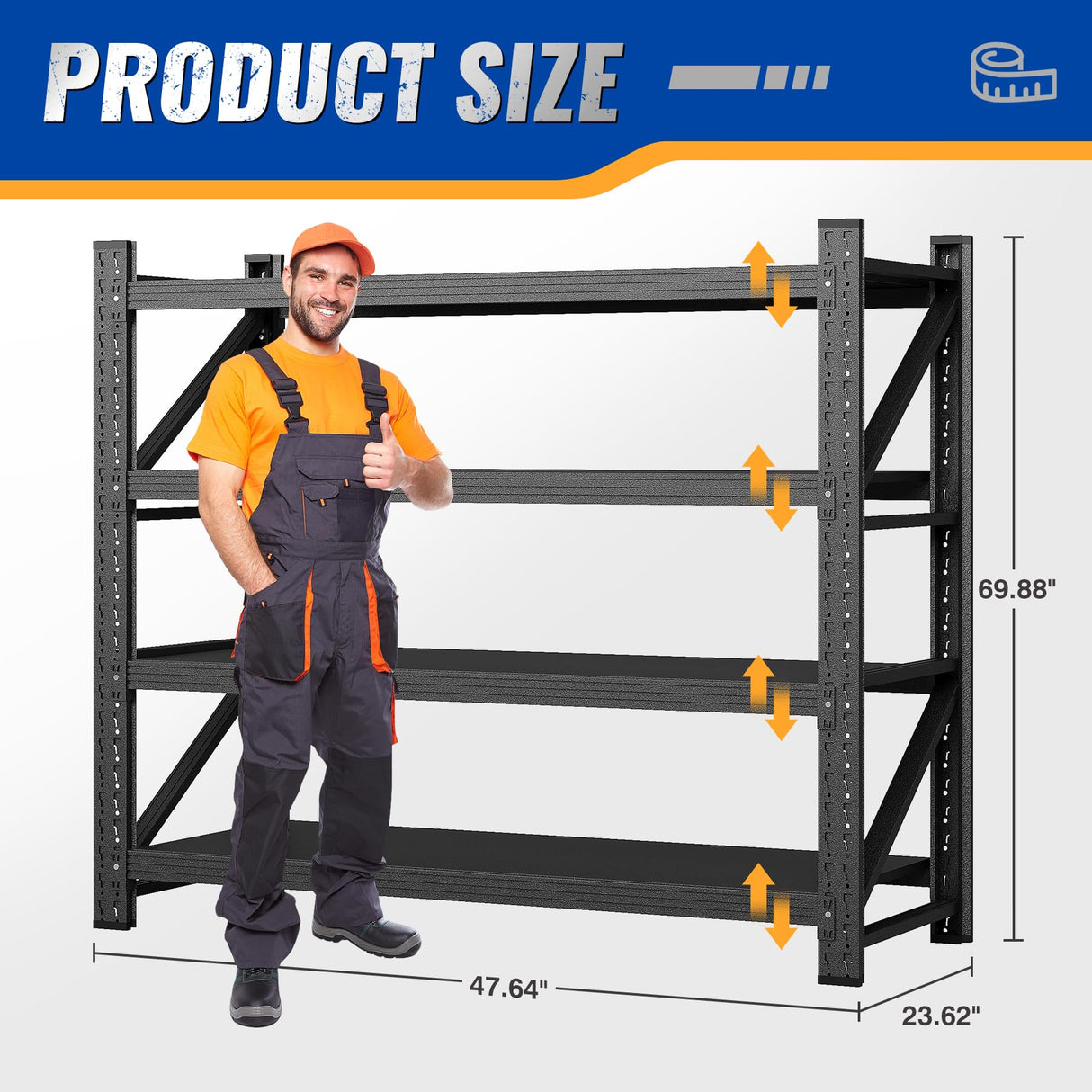BYNSOE 48" W Storage Shelves 3000lbs Garage Metal Shelving Heavy Duty Garage Shelves Adjustable Storage Shelves for Industrial, Factory,48" W X 24" D X 69" H BYNSOE