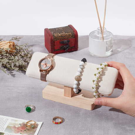NBEADS Wooden Watch Display Stand, T-Bar Bracelet Holder Faux Suede Jewelry Organizer Holder Removable Bangle Pendants Anklet Tower Rack for Home Use, Retail Display Selling Gainsboro, 7.6x1.9x3.5inch NBEADS