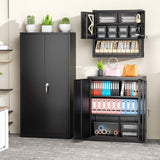 Greenvelly Metal Wall Cabinet with Locking Door, Black Wall Mounted Metal Storage Cabinet with Pegboard and Adjustable Shelf, Steel Tool Cabinet for Garage, Basement, Kitchen, Warehouse Greenvelly