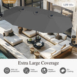 Sophia & William 15 ft Extra Large Patio Umbrella with Base Included, Rectangular Outdoor Umbrella Heavy Duty, Market Umbrella Double-sided Fade Resistant for Pool Garden Backyard, Smoky Gray Sophia & William