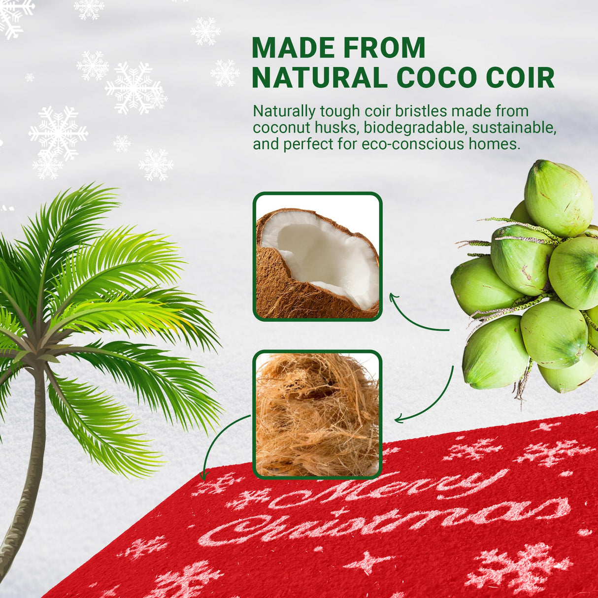 MaxMat Merry Christmas Door Mat – Coir Front Door Mat for Outdoor Entrance, Holiday Welcome Mat, Durable Non-Slip Christmas Outdoor Mat (17" x 30")` MaxMat