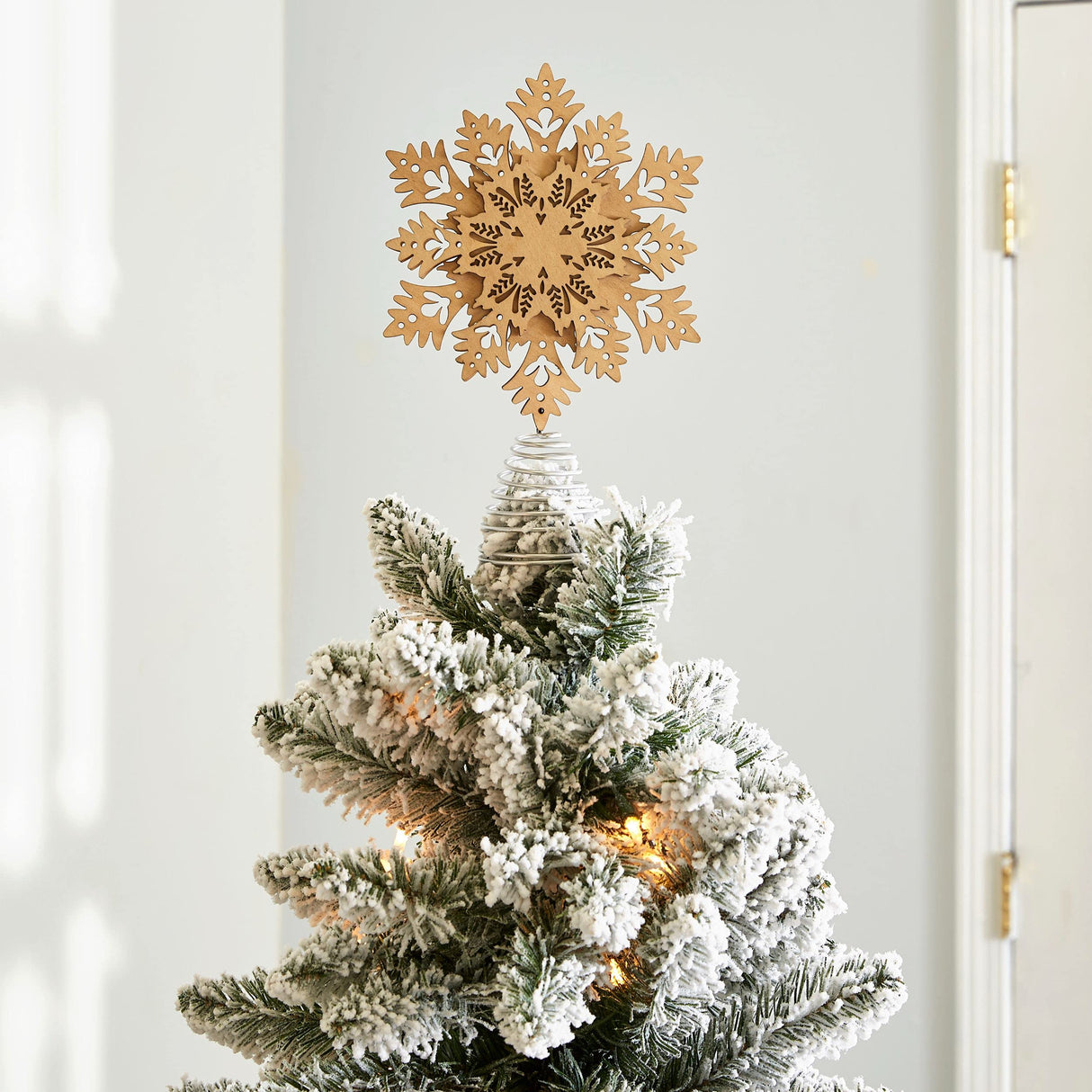 Snowflake Tree Topper - Wooden Christmas Ornament with Carved Look The Lakeside Collection