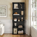 LITTLE TREE 5-Tier Bookcase, 70.8" Tall Open Bookshelf with Unique Curved-Edge Design, Modern Display & Storage Rack, Floor Standing Shelves for Home Office, Living Room, Bedroom, Studies, Black LITTLE TREE