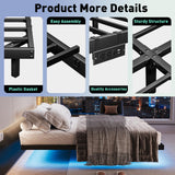 AGXI Floating Bed Frame Queen with LED Lights and Charging Station, 14 Inch Queen Floating Bed Frame - Modern Queen Bed Frame Easy Assembly No Box Spring Needed AGXI