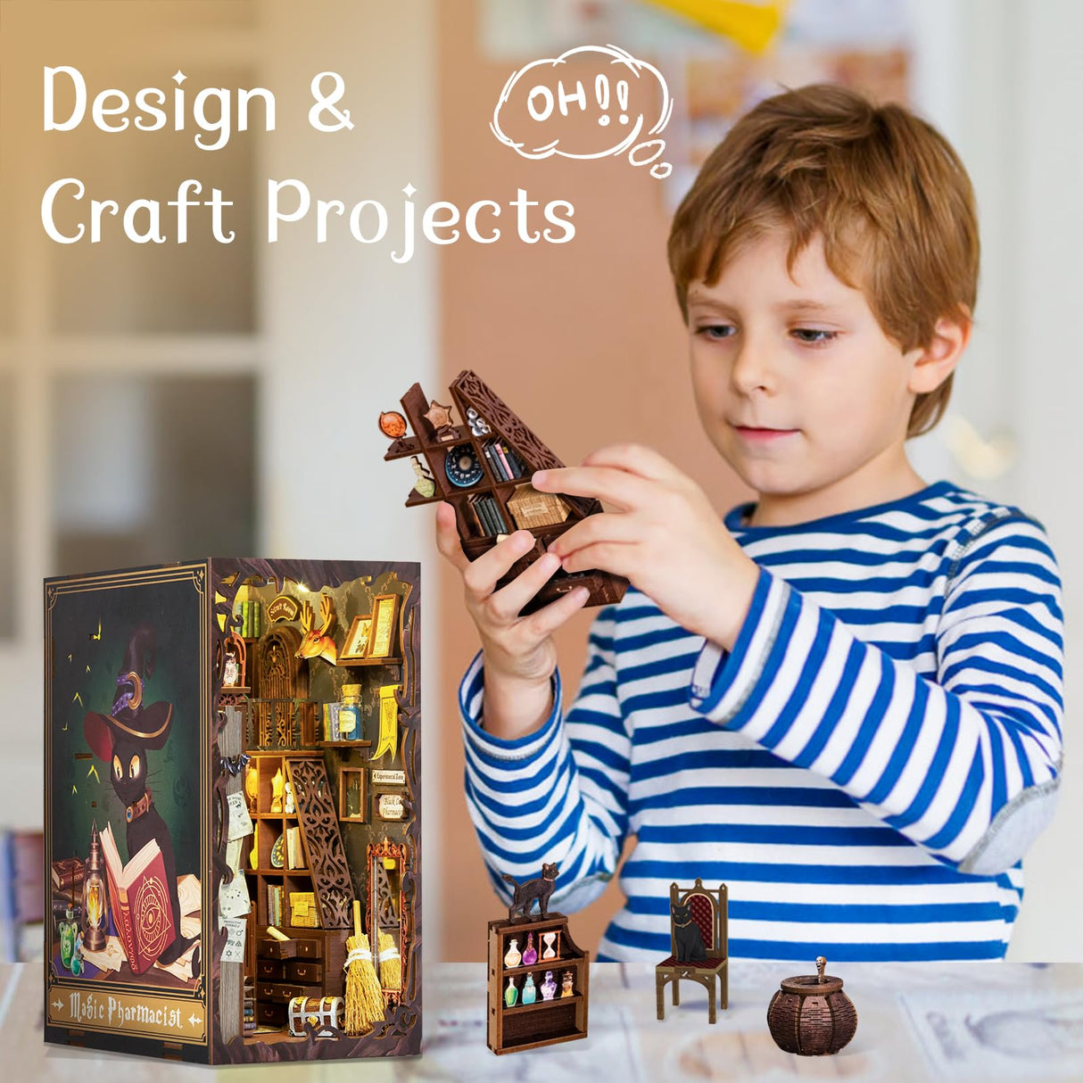 Fsolis Book Nook Kit, DIY Miniature House Kit Wooden Puzzle Halloween Booknook for Adult Decorative Bookend Bookshelf Alley Decor for Women Teens(Magic Pharmacist) Fsolis