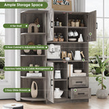 HOSTACK 60.4" Farmhouse Kitchen Pantry Storage Cabinet, Freestanding Hutch with Doors & Shelves, Buffet Sideboard with Microwave Stand, Coffee Bar with Drawers, Cupboard for Dining Room, Ash Grey HOSTACK