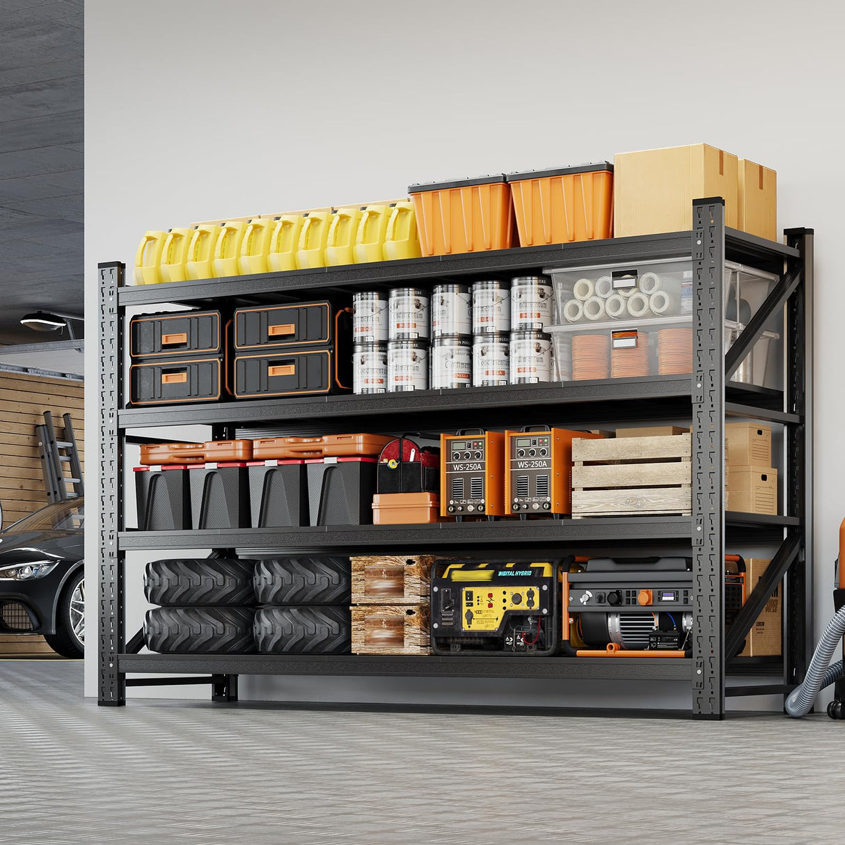 Yizosh 75" W Metal Garage Storage Shelves,8000LBS Heavy Duty 4-Shelf Adjustable Steel Organization Shelving,Utility Rack Shelf,75" W x 24" D x 70" H for Basement,Warehouse,Industrial Yizosh