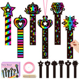 CY2SIDE 60PCS Princess Fairy Wand Scratch Bookmarks for Girls, Make Your Own Fairy Stick Scratch Paper Magic Wands Bookmark, DIY Princess Stick Rainbow Crafts Ornaments for Kids Birthday Party CY2SIDE