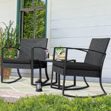Homall Patio Furniture Set 3 Piece Resin Outdoor Bistro Set Rocking Patio Chairs with Cushions and Table for Porch, Poolside, Balcony and Yard (Black) Homall