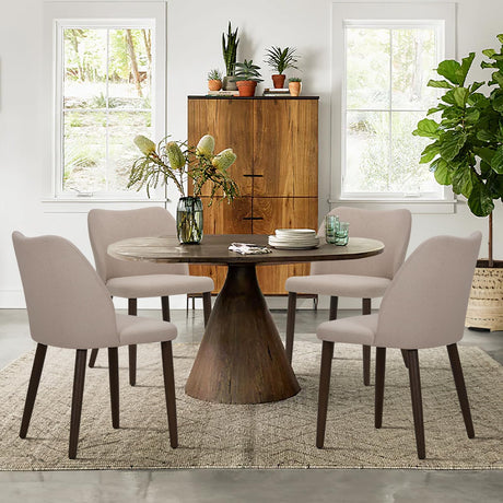 COLAMY Upholstered Dining Chairs Set of 4, Fabric Dining Room Kitchen Chairs with Padded Seat and Wood Legs for Restaurant/Cafe, Camel COLAMY