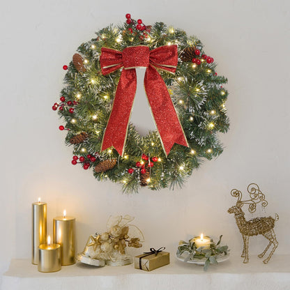 Christmas Wreath Lights Winter Wreath - 16-Inch Lighted Christmas Door Wreath, Large Pre-Lit Christmas Decorations, Christmas Wreaths for Front Door, Christmas Window Decorations by DiliComing