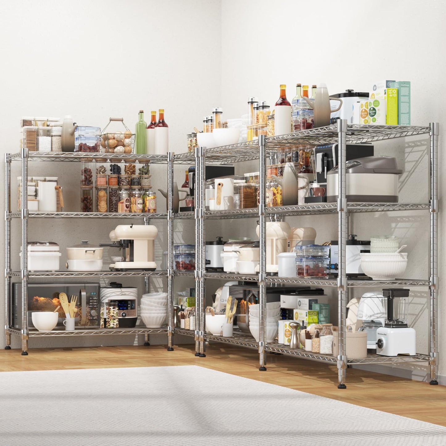 Homdox Heavy Duty Storage Shelves, 4 Tier Wire Shelving Unit, Adjustable Metal Shelves for Storage, Garage Rack Pantry Shelves Kitchen Shelving, 18"x72"x60", Silver Gray