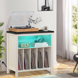 Joaxswe Large Record Player Stand with Charging Station & LED Lights, Vinyl Records Storage Holder Cabinet Holds up to 230 Albums, Turntable Stand for Music Room, Bedroom, Living Room, Office (White) Joaxswe