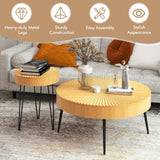 Giantex Boho Round Coffee Table Set of 2, Sofa Side Nesting Table with Solid Pine Wood Top, Metal Legs & Adjustable Foot Pads, 31.5" D Large Table Set for Living Room (Radial Pattern, Natural) Giantex
