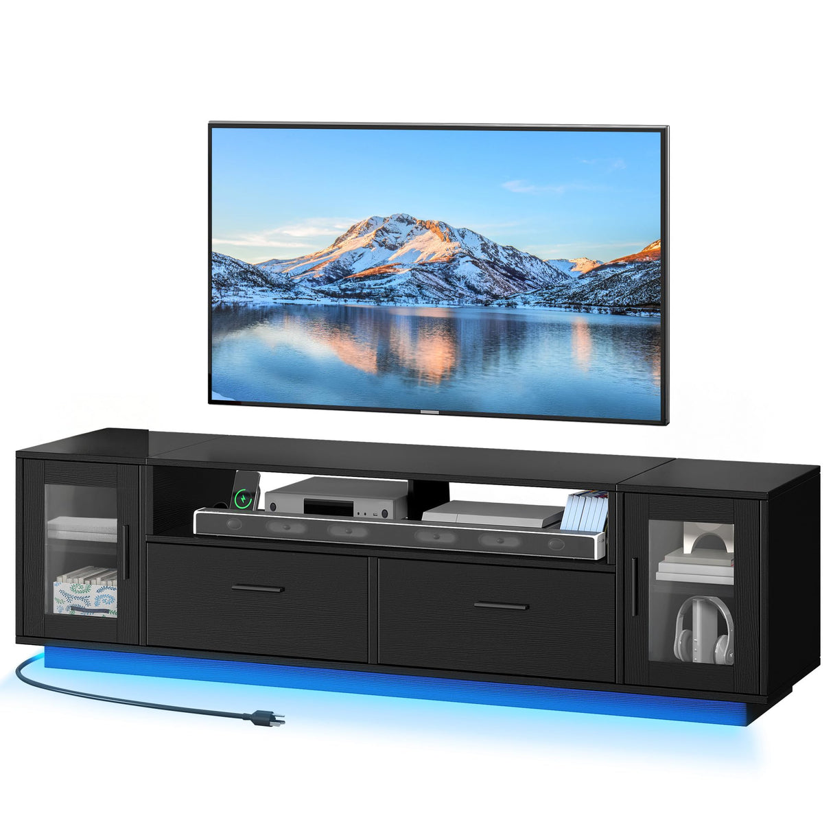 YITAHOME TV Stands for Living Room, Modern TV Stand for 65/70 inch TV, LED TV Entertainment Center with Storage & Power Outlets, TV Console Cabinet, Black YITAHOME