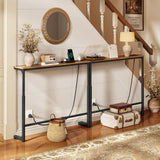 Kitstorack 2-Pack Narrow Console Table with Adjustable Height (25"-33") & Power Outlets, Rustic Brown Sofa Table for Behind Couch or Wall, 79" Long with 4.9ft Cord Kitstorack