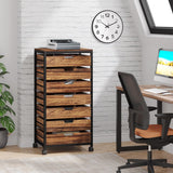 Tribesigns 7 Drawer Chest, Wood Storage Dresser Cabinet with Wheels, Industrial Storage Drawer Organizer Cart for Office Bedroom Entryway (Rustic Brown, 2 PC) Tribesigns